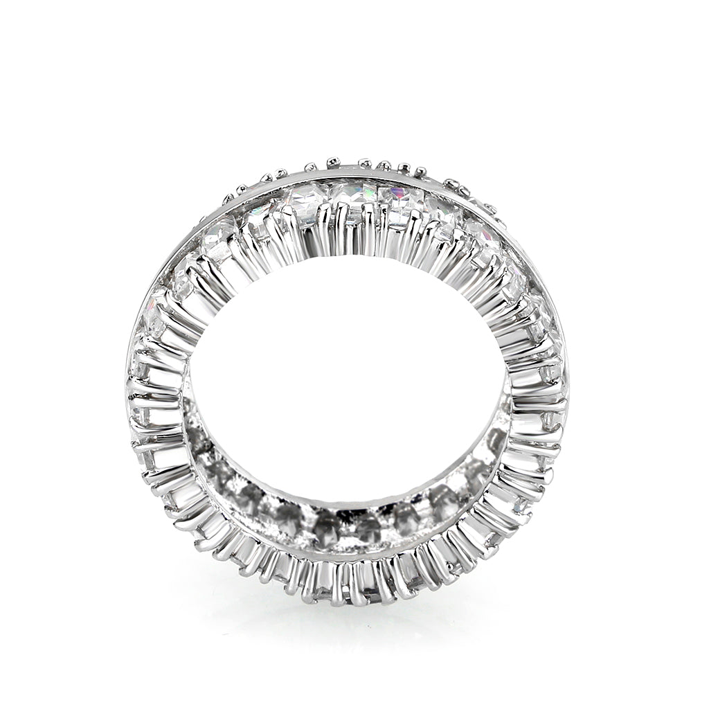 LO5W049- Rhodium Plated Brass Ring with CZ  In Clear-2