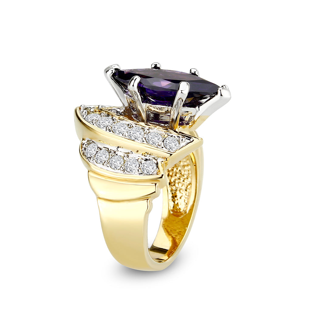 LO5W050- IP Gold  Plated Brass Ring with CZ In Amethyst-3