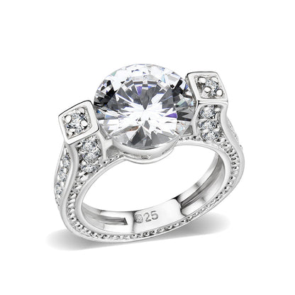 LO5S053- Sterling Silver Ring with CZ In Clear High Polished( NO Plating)-0