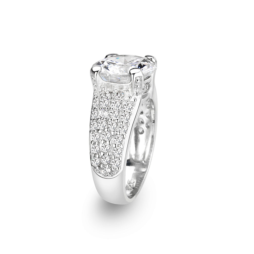 LO5S054- Sterling Silver Ring with CZ In Clear High Polished( NO Plating)-3