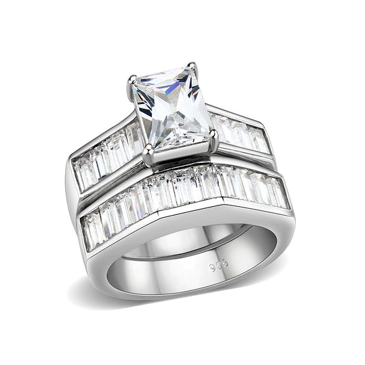LO5S059- Sterling Silver Ring with CZ In Clear High Polished( NO Plating)-0