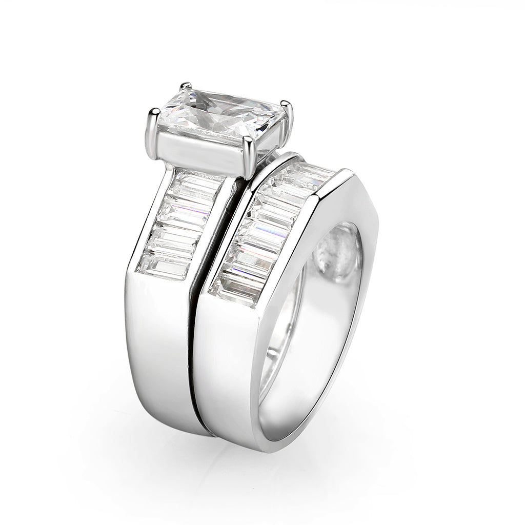 LO5S059- Sterling Silver Ring with CZ In Clear High Polished( NO Plating)-3