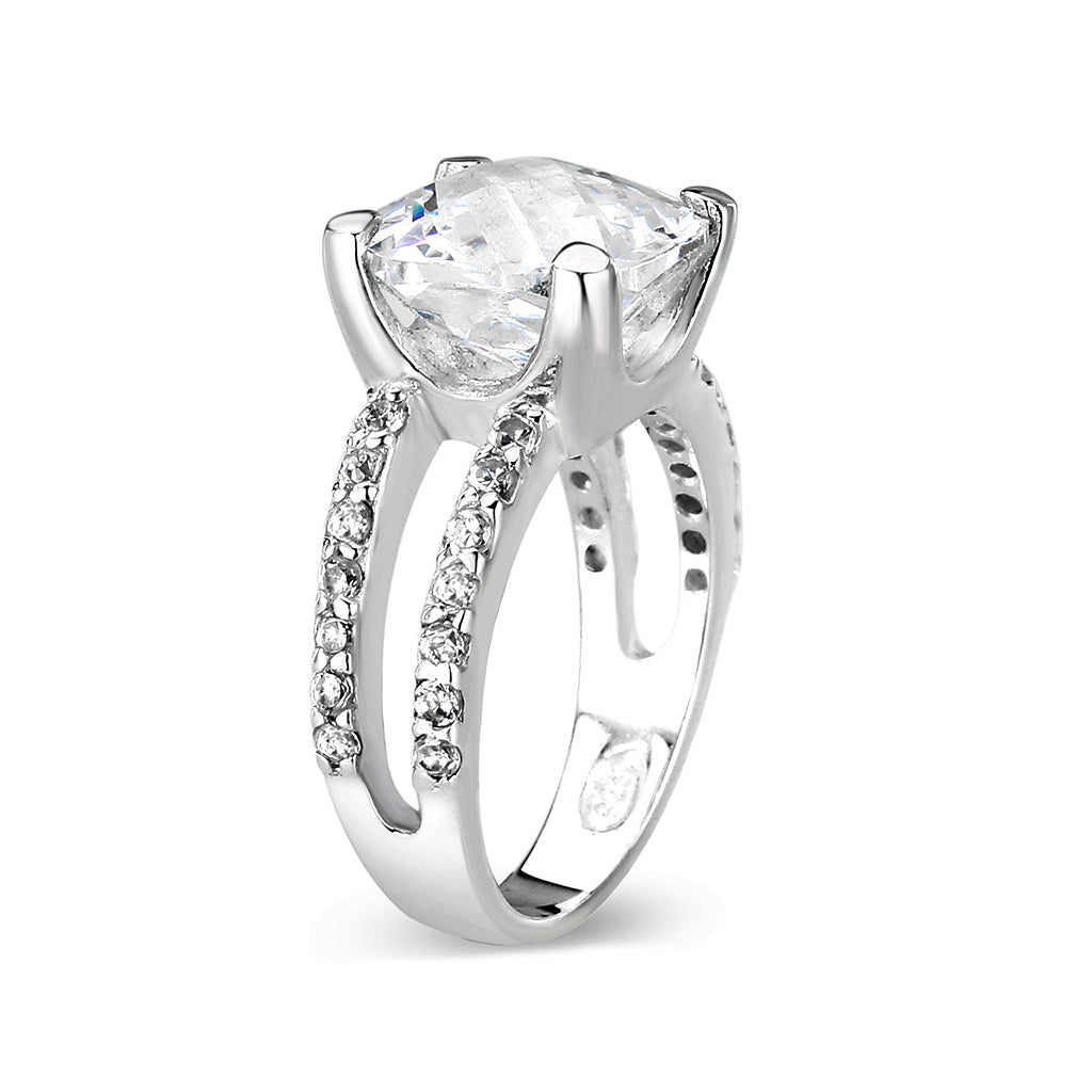 LO5S060- Sterling Silver Ring with CZ In Clear High Polished( NO Plating)-3