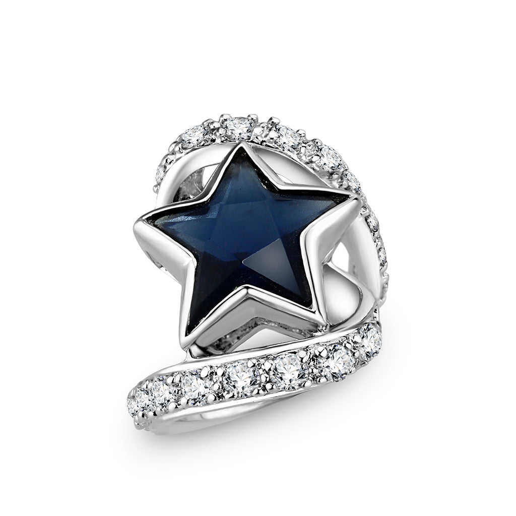 LO5W239-  Brass Ring With Synthetic Glass  in Montana Rhodium Plated-0