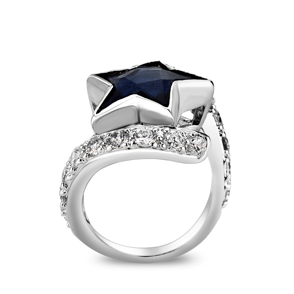 LO5W239-  Brass Ring With Synthetic Glass  in Montana Rhodium Plated-2