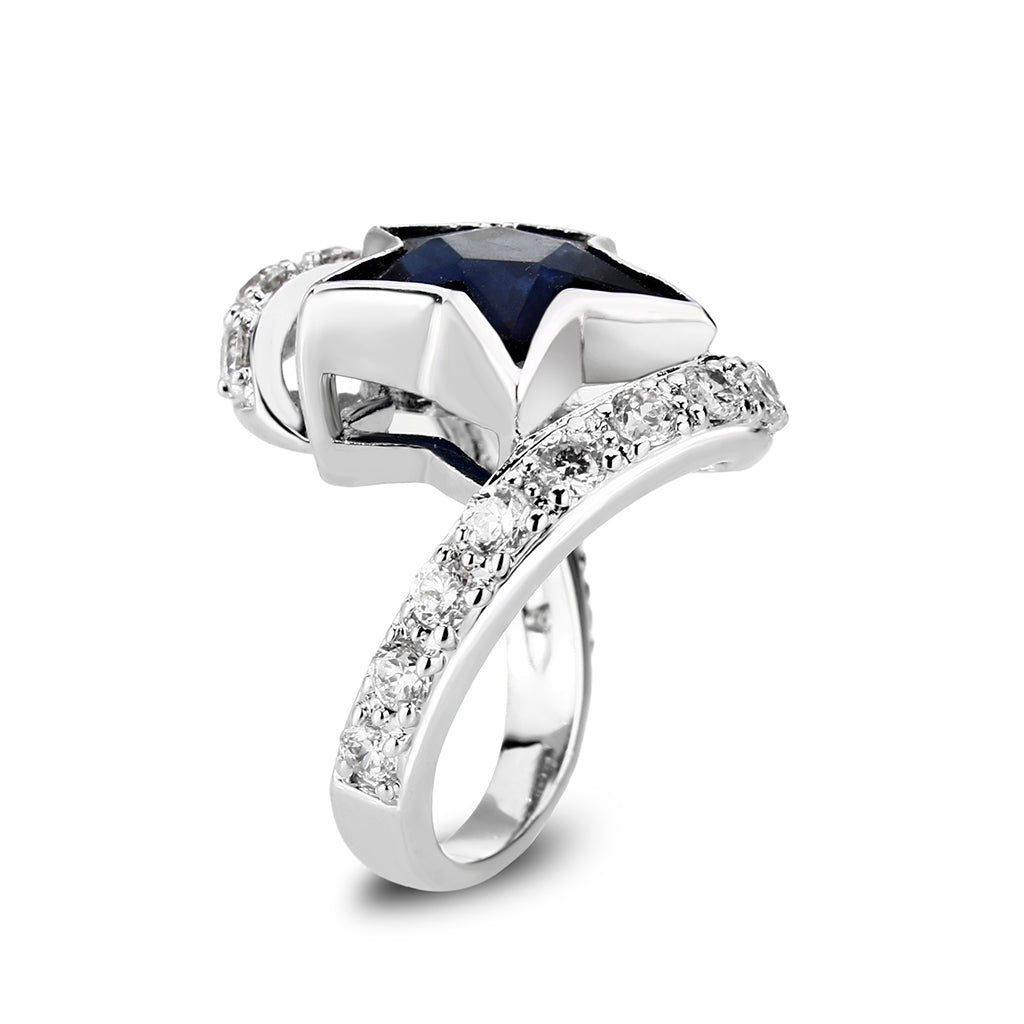 LO5W239-  Brass Ring With Synthetic Glass  in Montana Rhodium Plated-3