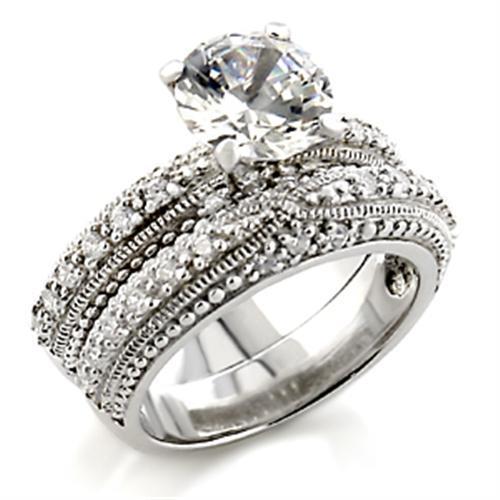 5X024 - Rhodium Brass Ring with AAA Grade CZ  in Clear-0