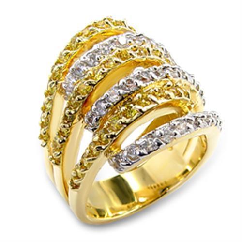 60110 - Gold+Rhodium Brass Ring with AAA Grade CZ  in Topaz-0