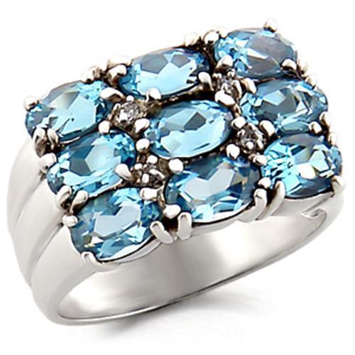 6X002 - High-Polished 925 Sterling Silver Ring with Synthetic Spinel in Sea Blue-0