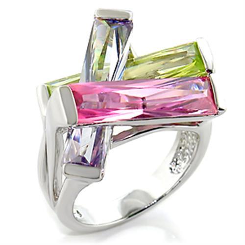 Tyree Cocktail Ring - Rhodium Brass, AAA CZ , Multi Color - 6X004-0