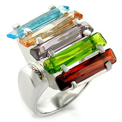 Una Cocktail Ring - Rhodium Brass, AAA CZ , Multi Color - 6X007-1