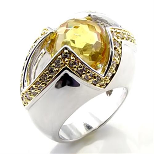 6X010 - Reverse Two-Tone Brass Ring with AAA Grade CZ  in Topaz-0