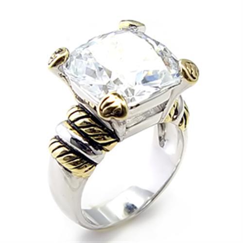 6X023 - Reverse Two-Tone Brass Ring with AAA Grade CZ  in Clear-0