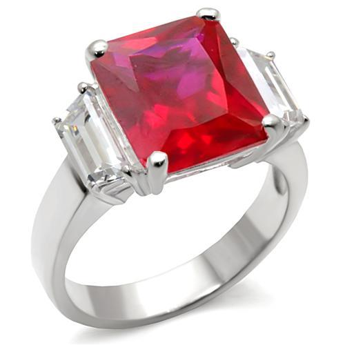 6X061 - High-Polished 925 Sterling Silver Ring with Synthetic Garnet in Ruby-0