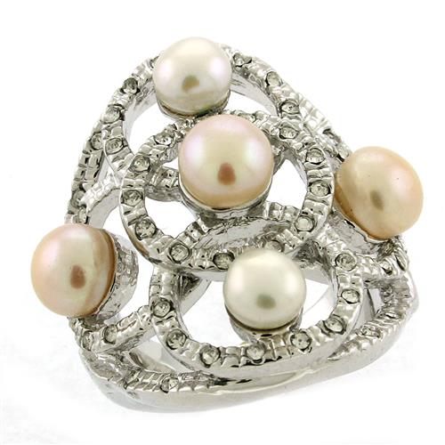 6X087 - Rhodium Brass Ring with Semi-Precious Pearl in Multi Color-0