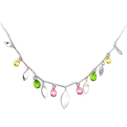 6X106 - High-Polished 925 Sterling Silver Necklace with AAA Grade CZ  in Multi Color-0