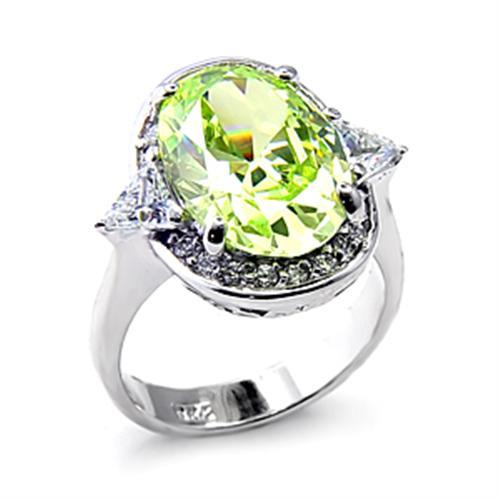 6X187 - Rhodium 925 Sterling Silver Ring with AAA Grade CZ  in Apple Green color-0