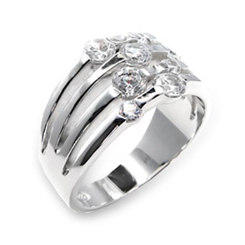 6X197 - High-Polished 925 Sterling Silver Ring with AAA Grade CZ  in Clear-0
