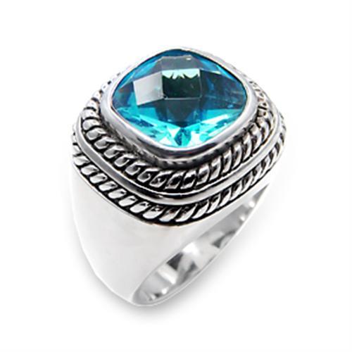 6X209 - Rhodium 925 Sterling Silver Ring with Synthetic Spinel in Sea Blue-0