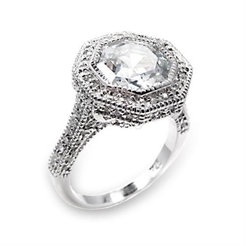 6X211 - High-Polished 925 Sterling Silver Ring with AAA Grade CZ  in Clear-0
