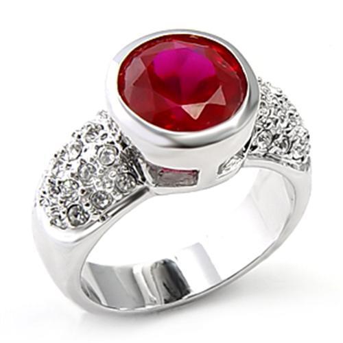 6X223 - Rhodium Brass Ring with Synthetic Garnet in Ruby-0