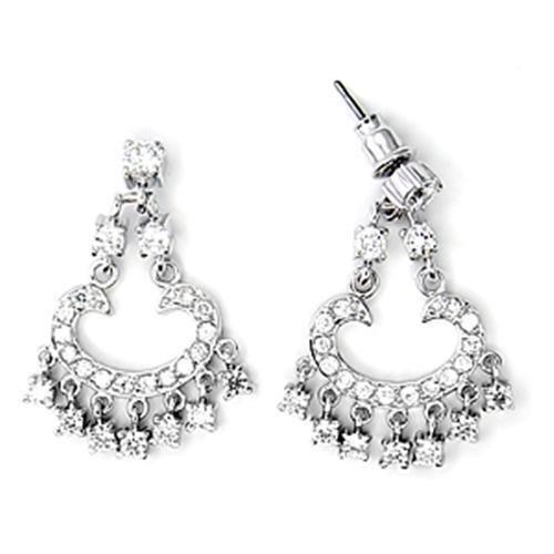 6X267 - High-Polished 925 Sterling Silver Earrings with AAA Grade CZ  in Clear-0