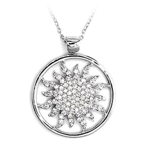 6X324 - High-Polished 925 Sterling Silver Chain Pendant with AAA Grade CZ  in Clear-0