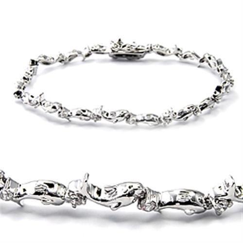 6X490 - Rhodium Brass Bracelet with AAA Grade CZ  in Clear-0