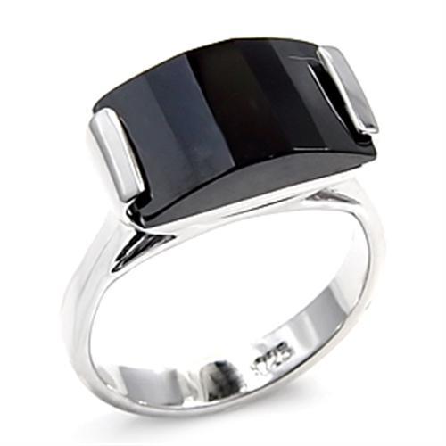 6X506 - Rhodium 925 Sterling Silver Ring with AAA Grade CZ  in Jet-0