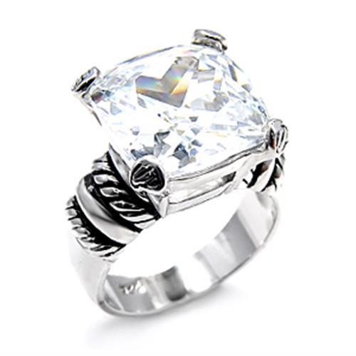 6X526 - Rhodium 925 Sterling Silver Ring with AAA Grade CZ  in Clear-0