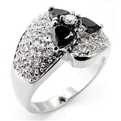 6X548 - Rhodium Brass Ring with AAA Grade CZ  in Jet-0
