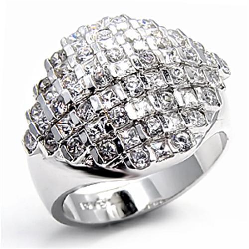 7X004 - Rhodium Brass Ring with AAA Grade CZ  in Clear-0