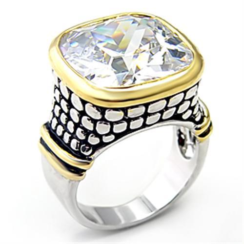 7X047 - Reverse Two-Tone Brass Ring with AAA Grade CZ  in Clear-0