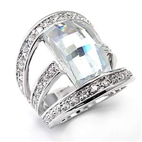 7X053 - Rhodium Brass Ring with AAA Grade CZ  in Clear-0