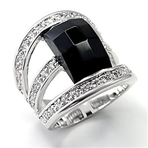 7X055 - Rhodium Brass Ring with AAA Grade CZ  in Jet-0