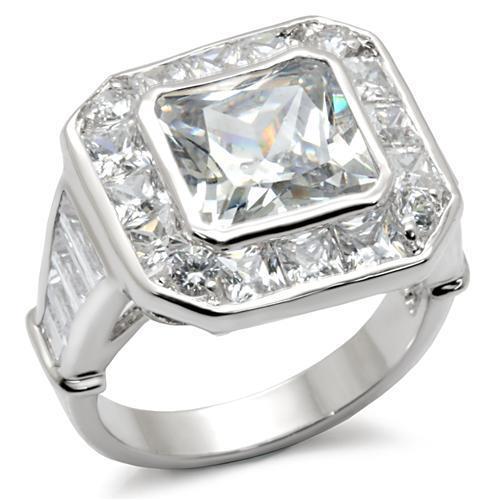 7X063 - Rhodium Brass Ring with AAA Grade CZ  in Clear-0