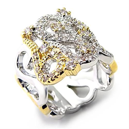 7X090 - Reverse Two-Tone Brass Ring with AAA Grade CZ  in Clear-0