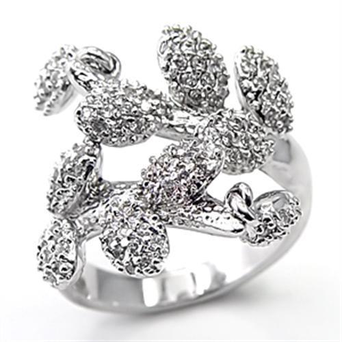 7X105 - Rhodium Brass Ring with AAA Grade CZ  in Clear-0