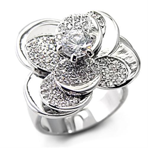 7X131 - Rhodium Brass Ring with AAA Grade CZ  in Clear-0