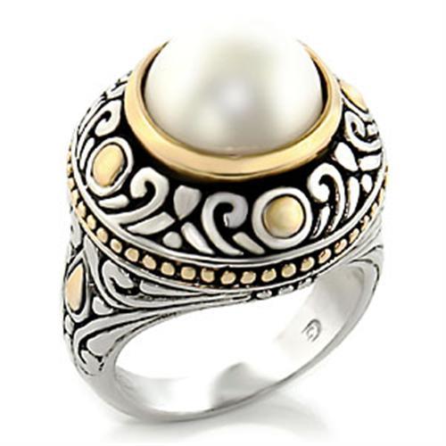 7X137 - Reverse Two-Tone Brass Ring with Synthetic  in White-0