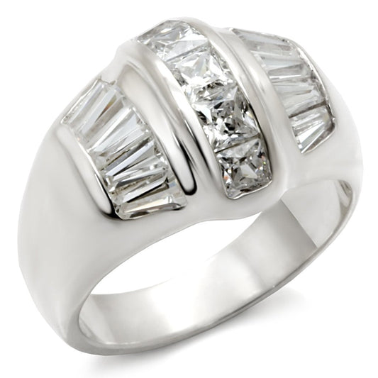 7X159 - Rhodium 925 Sterling Silver Ring with AAA Grade CZ  in Clear-0