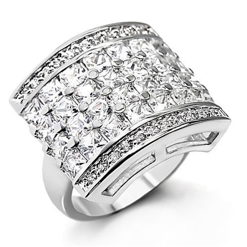 7X174 - High-Polished 925 Sterling Silver Ring with AAA Grade CZ  in Clear-0