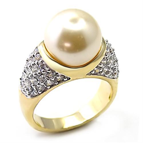 7X216 - Gold+Rhodium 925 Sterling Silver Ring with Synthetic Pearl in White-0