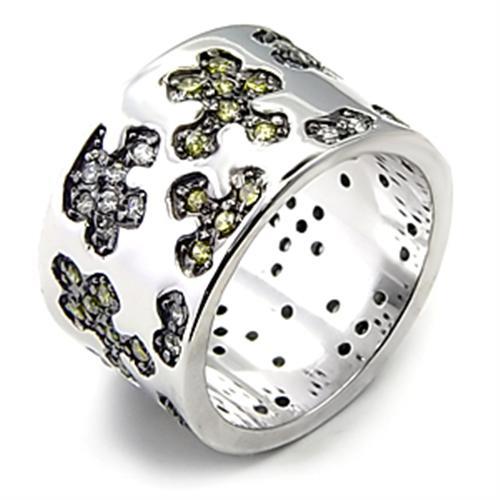 7X229 - Rhodium + Ruthenium 925 Sterling Silver Ring with AAA Grade CZ  in Olivine color-0