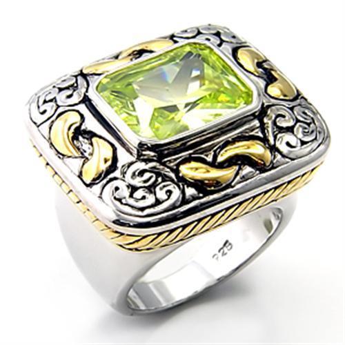 7X244 - Reverse Two-Tone 925 Sterling Silver Ring with AAA Grade CZ  in Apple Green color-0