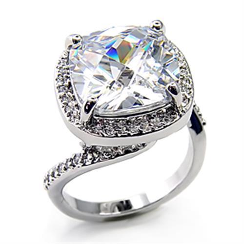 7X342 - Rhodium Brass Ring with AAA Grade CZ  in Clear-0