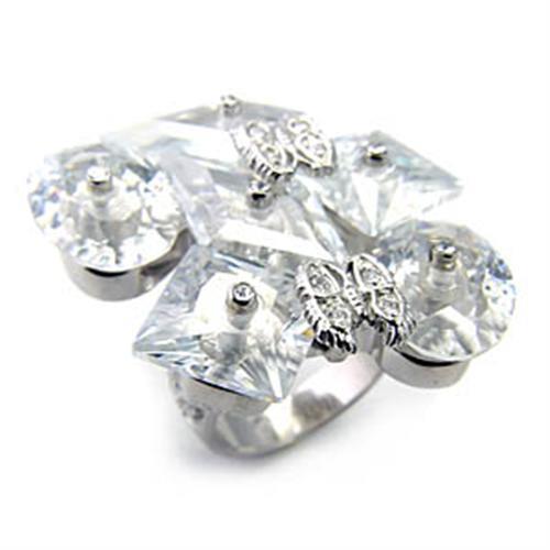 7X350 - Rhodium 925 Sterling Silver Ring with AAA Grade CZ  in Clear-0