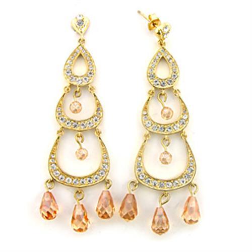 7X372 - Gold 925 Sterling Silver Earrings with AAA Grade CZ  in Champagne-0