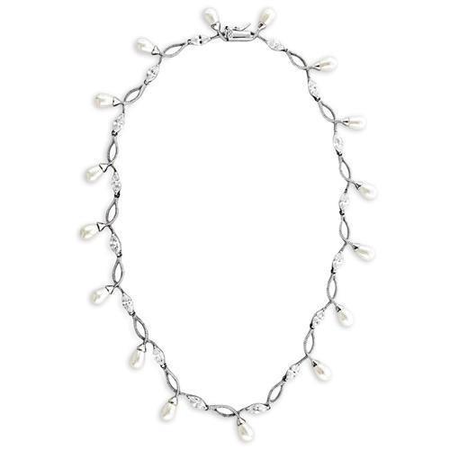 7X420 - Rhodium 925 Sterling Silver Necklace with Synthetic Pearl in White-0