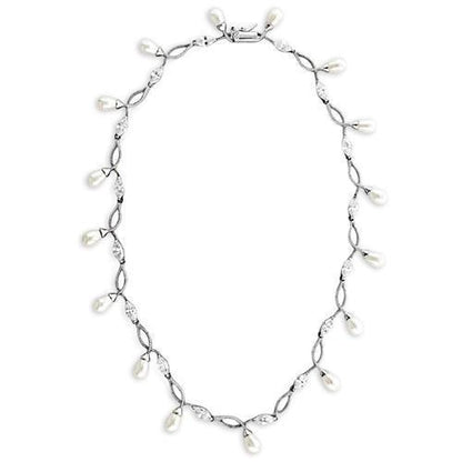 7X420 - Rhodium 925 Sterling Silver Necklace with Synthetic Pearl in White-0
